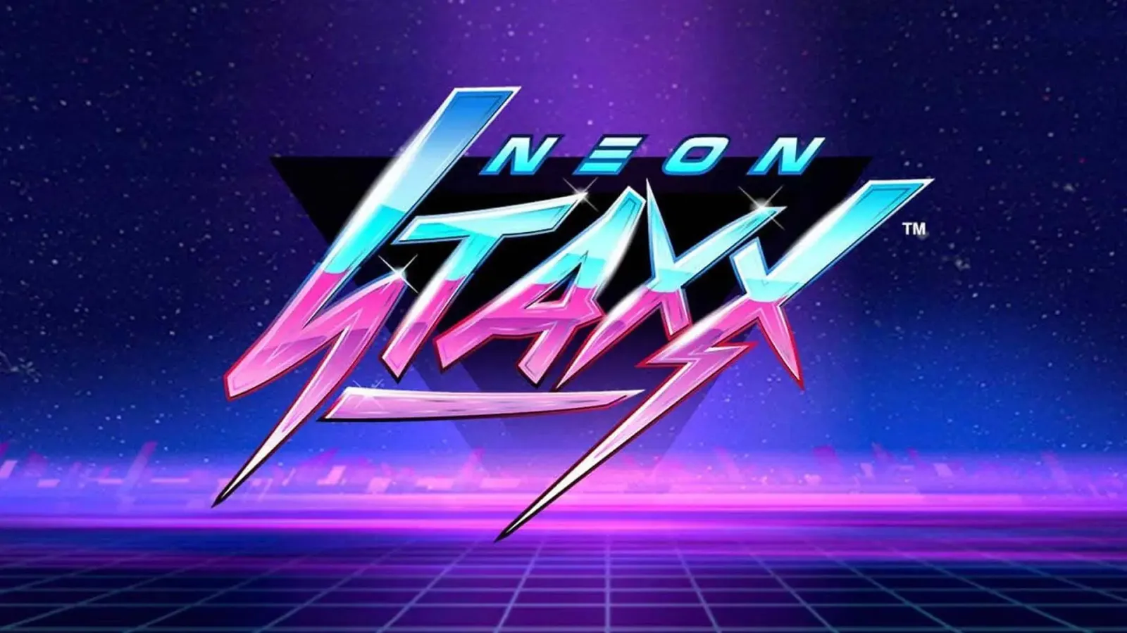 Neon Staxx 老虎機遊戲畫面，NetEnt 開發的 80 年代霓虹風格博弈遊戲