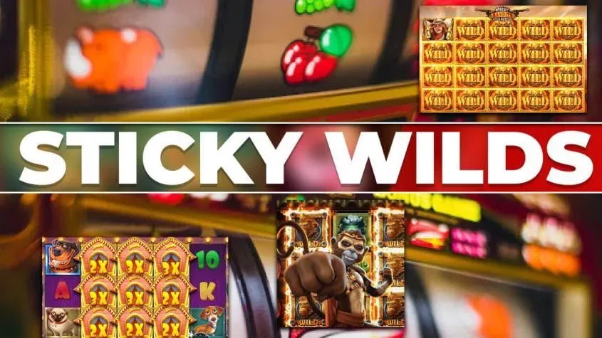 老虎機盤面上的 Sticky Wild 黏性百搭圖案示意圖