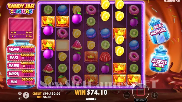 Candy Jar Clusters 老虎機遊戲畫面，糖果罐主題 Cluster Pay 消除老虎機