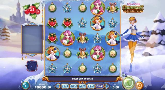 Moon Princess Christmas Kingdom 老虎機遊戲畫面，Play'n GO 聖誕公主主題消除老虎機