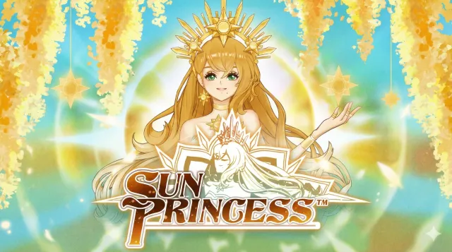 Sun Princess 老虎機遊戲畫面，Hacksaw Gaming 開發的太陽公主主題 7x7 盤面老虎機